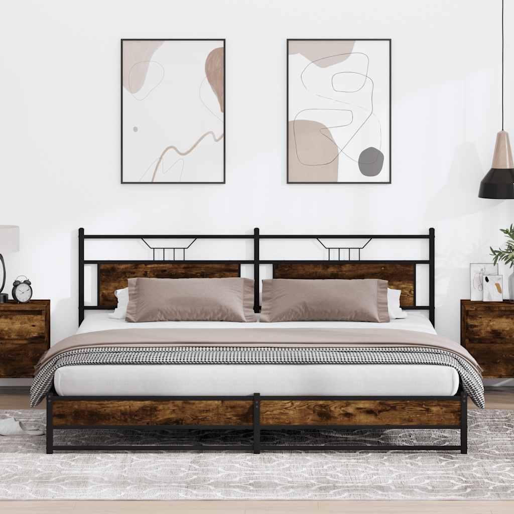 Sängram utan madrass metall rökfärgad ek 200x200 cm
