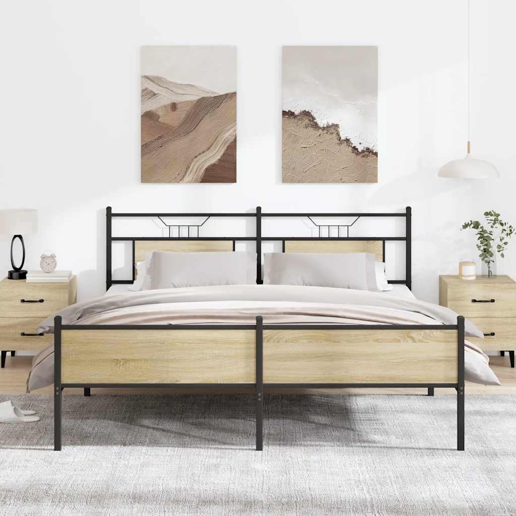 Sängram utan madrass metall sonoma-ek 180x200 cm
