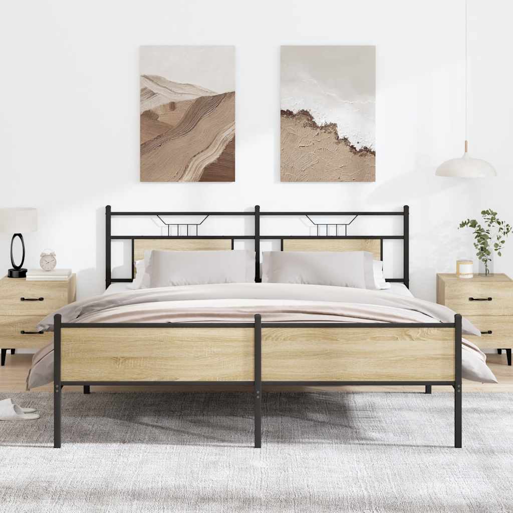 Sängram utan madrass metall sonoma-ek 183x213 cm