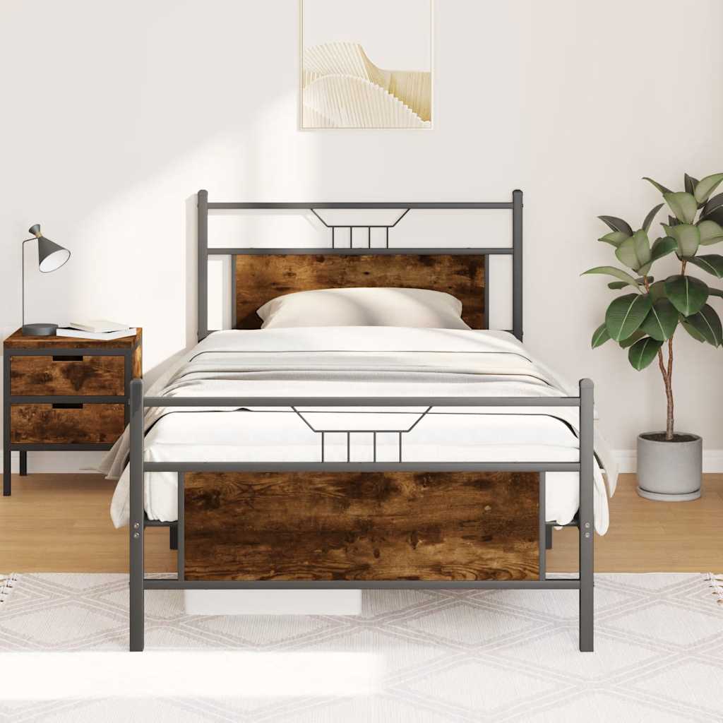Sängram utan madrass rökfärgad ek 100x200 cm konstruerad trä