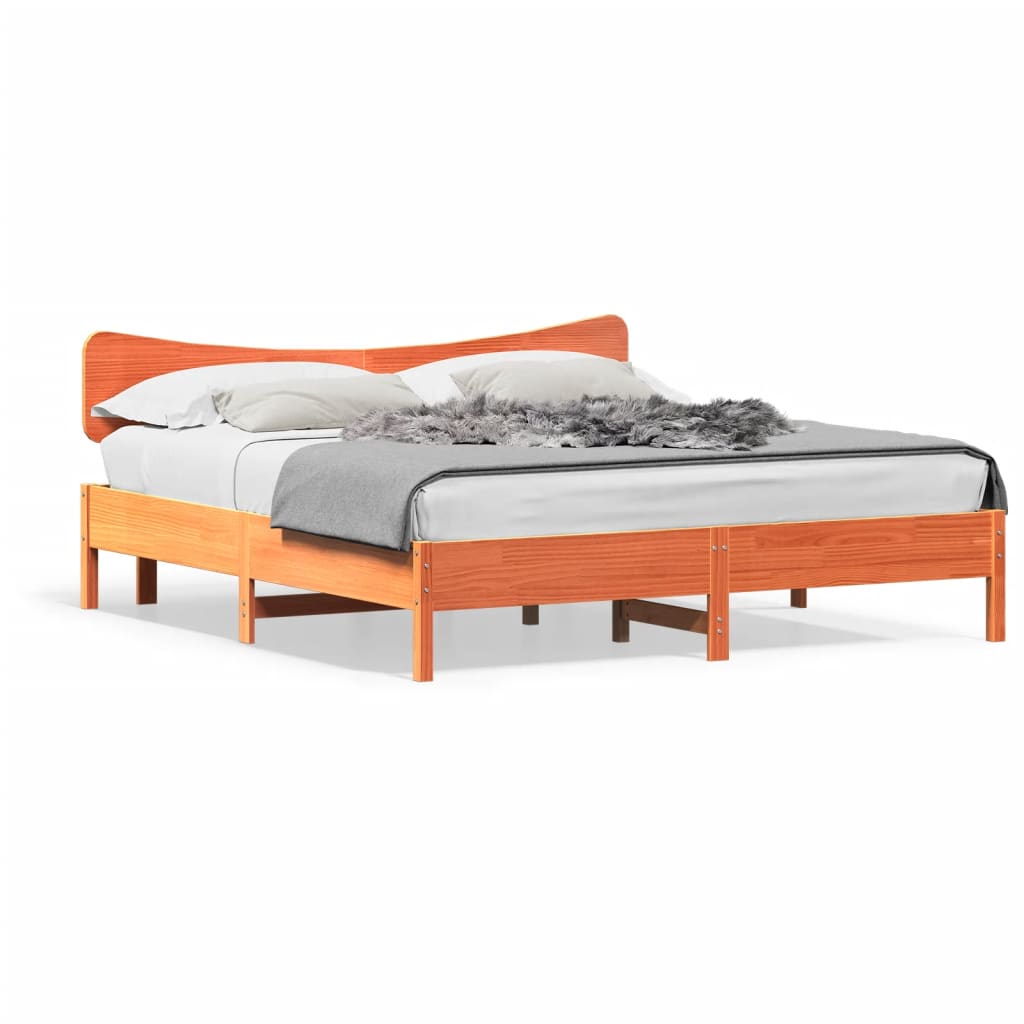 Sängram utan madrass vaxbrun 200x200 cm massiv furu