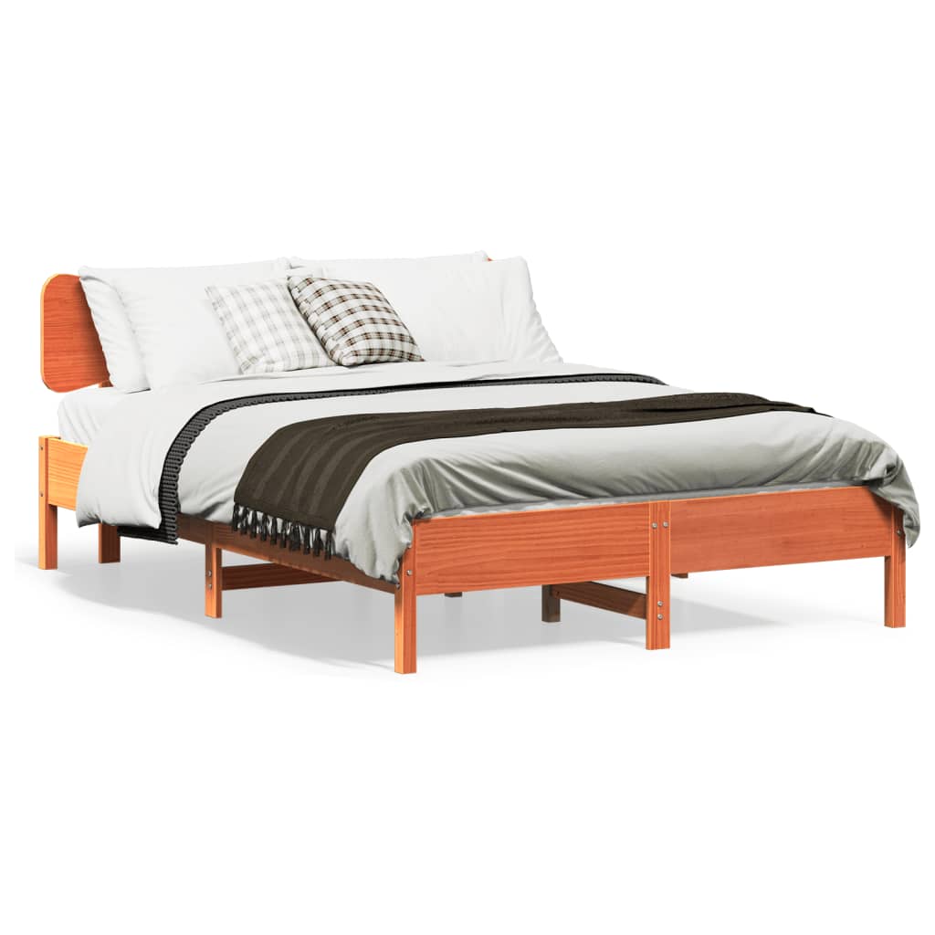 Sängram utan madrass vaxbrun 120x200 cm massiv furu