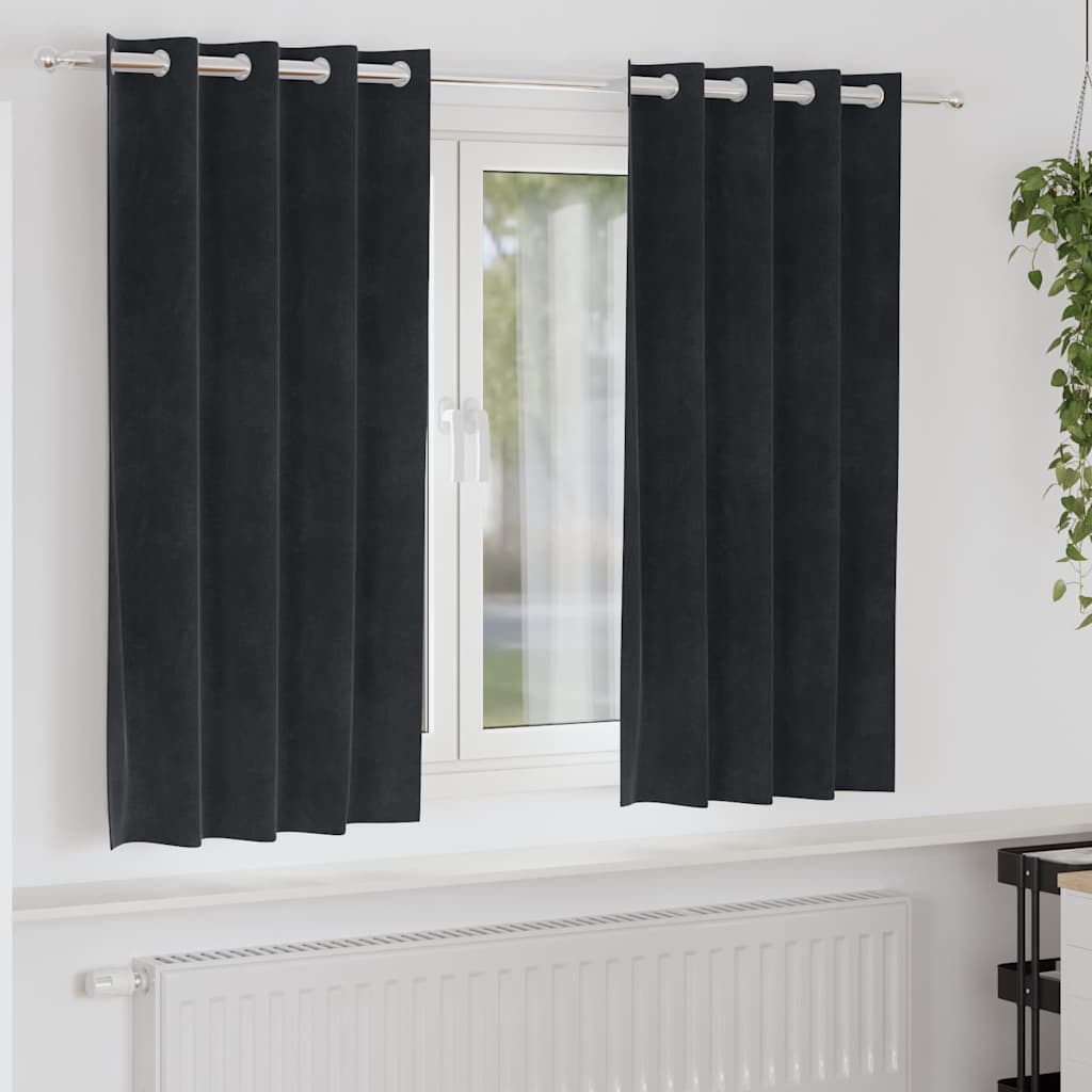 Mörkläggningsgardiner 2 st Svart 140 x 175 cm Sammet