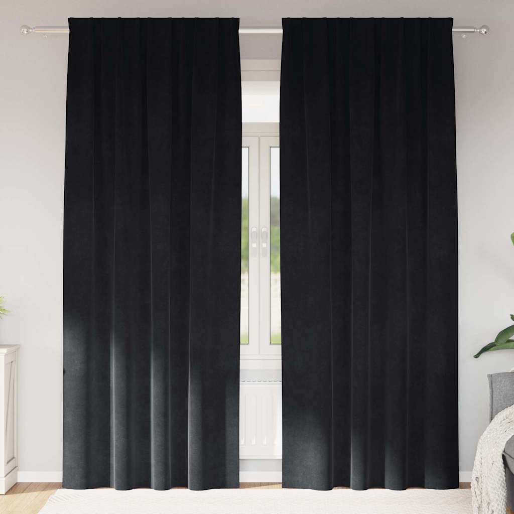Mörkläggningsgardiner 2 st Svart 140 x 225 cm Sammet