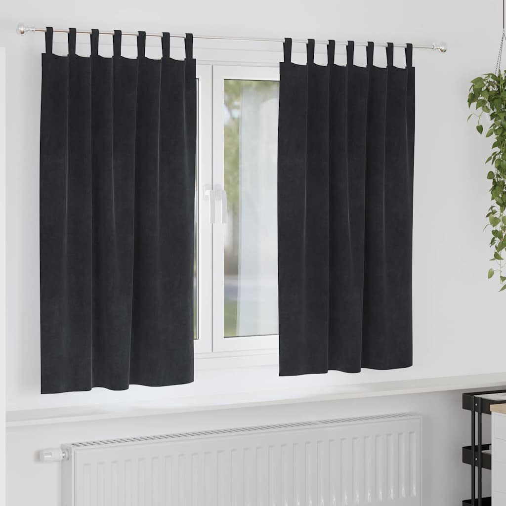 Mörkläggningsgardiner 2 st Svart 140 x 175 cm Sammet