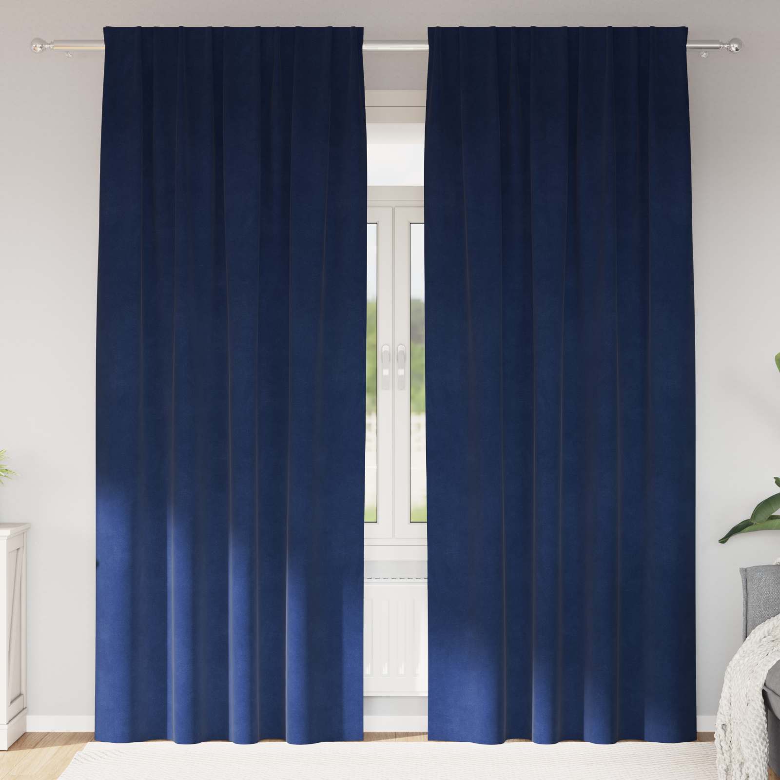 Mörkläggningsgardiner 2 st Mörkblå 140 x 225 cm Sammet