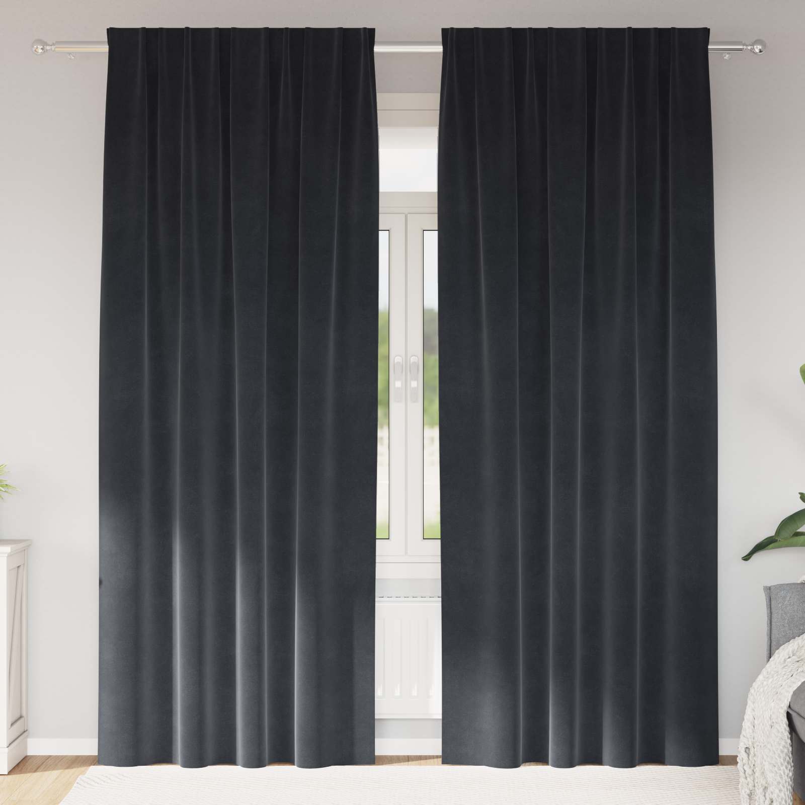 Mörkläggningsgardiner 2 st Mörkgrå 140 x 260 cm Sammet