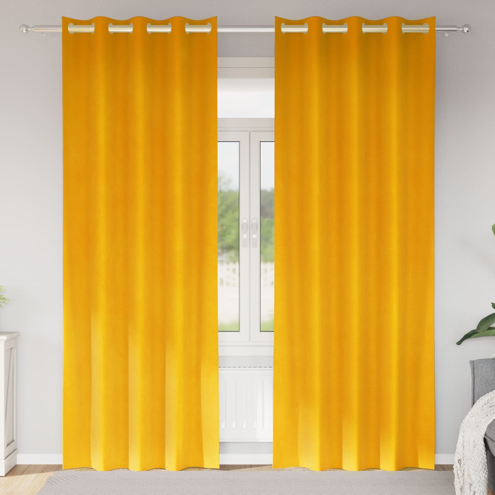 Mörkläggningsgardiner 2 st Senapsgul 140 x 260 cm Sammet