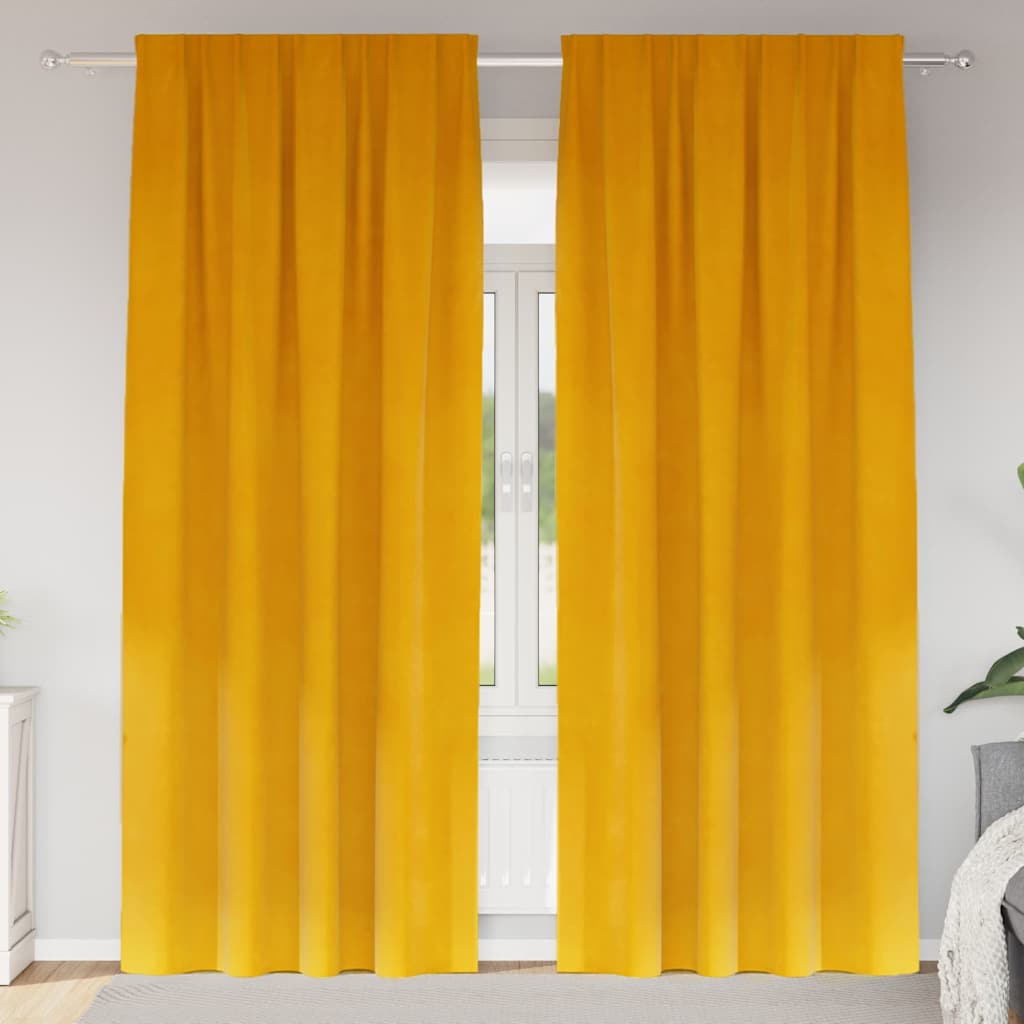 Mörkläggningsgardiner 2 st Senapsgul 140 x 260 cm Sammet