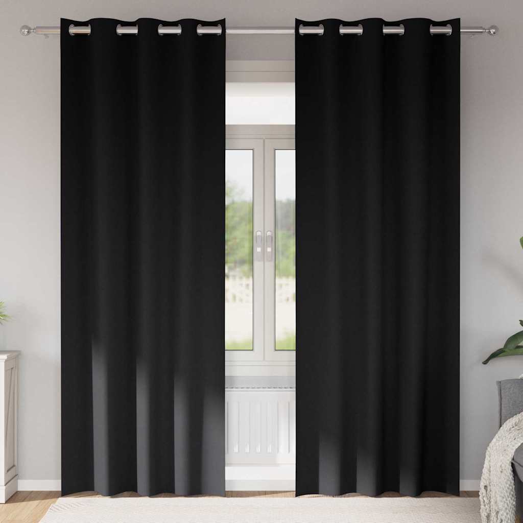 Mörkläggningsgardiner med Ringar 2 st Svart 260 x 140 cm
