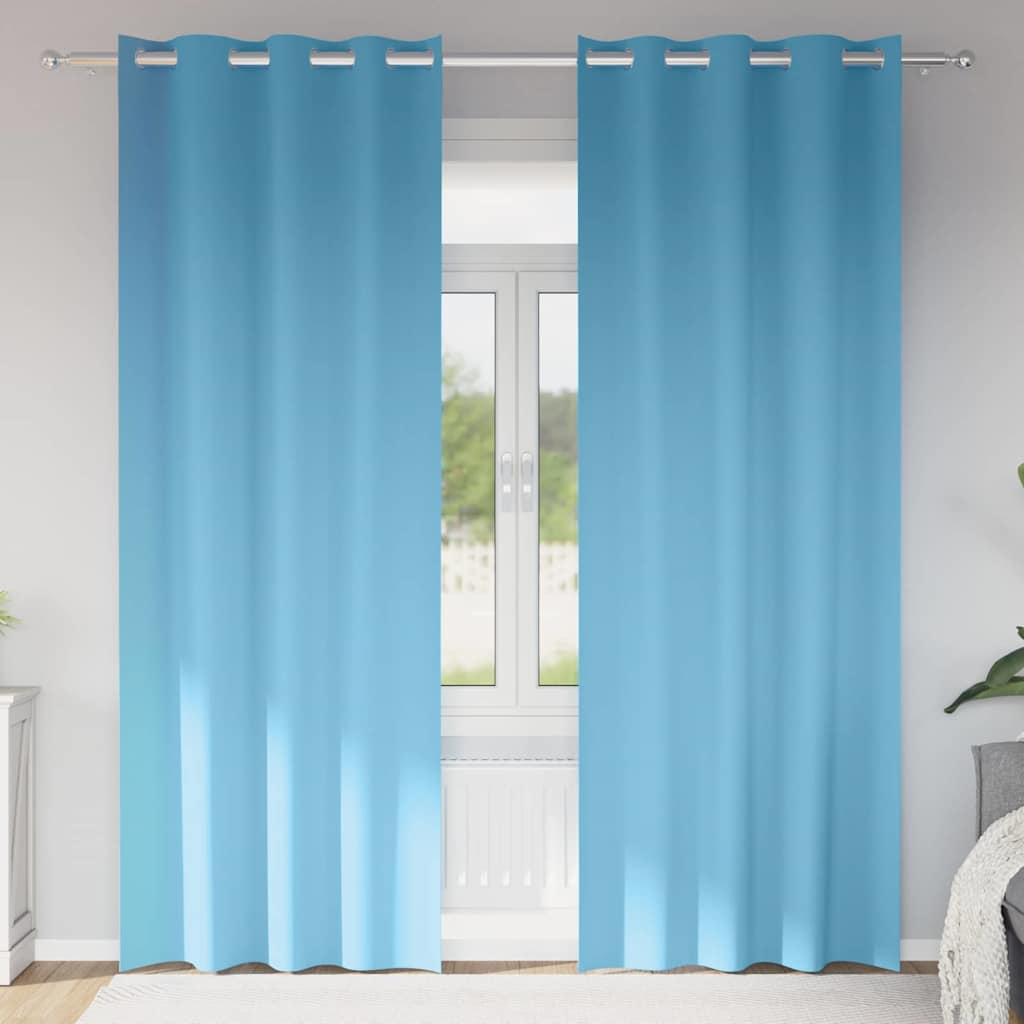 Mörkläggningsgardiner med Ringar 2 st Ljusblå 225 x 140 cm