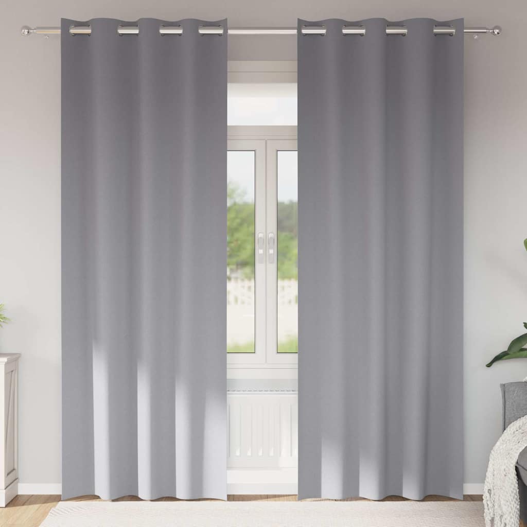 Mörkläggningsgardiner med Ringar 2 st Ljusgrå 260 x 140 cm