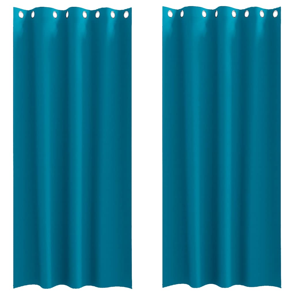 Mörkläggningsgardiner med Ringar 2 st Turkos 260 x 140 cm
