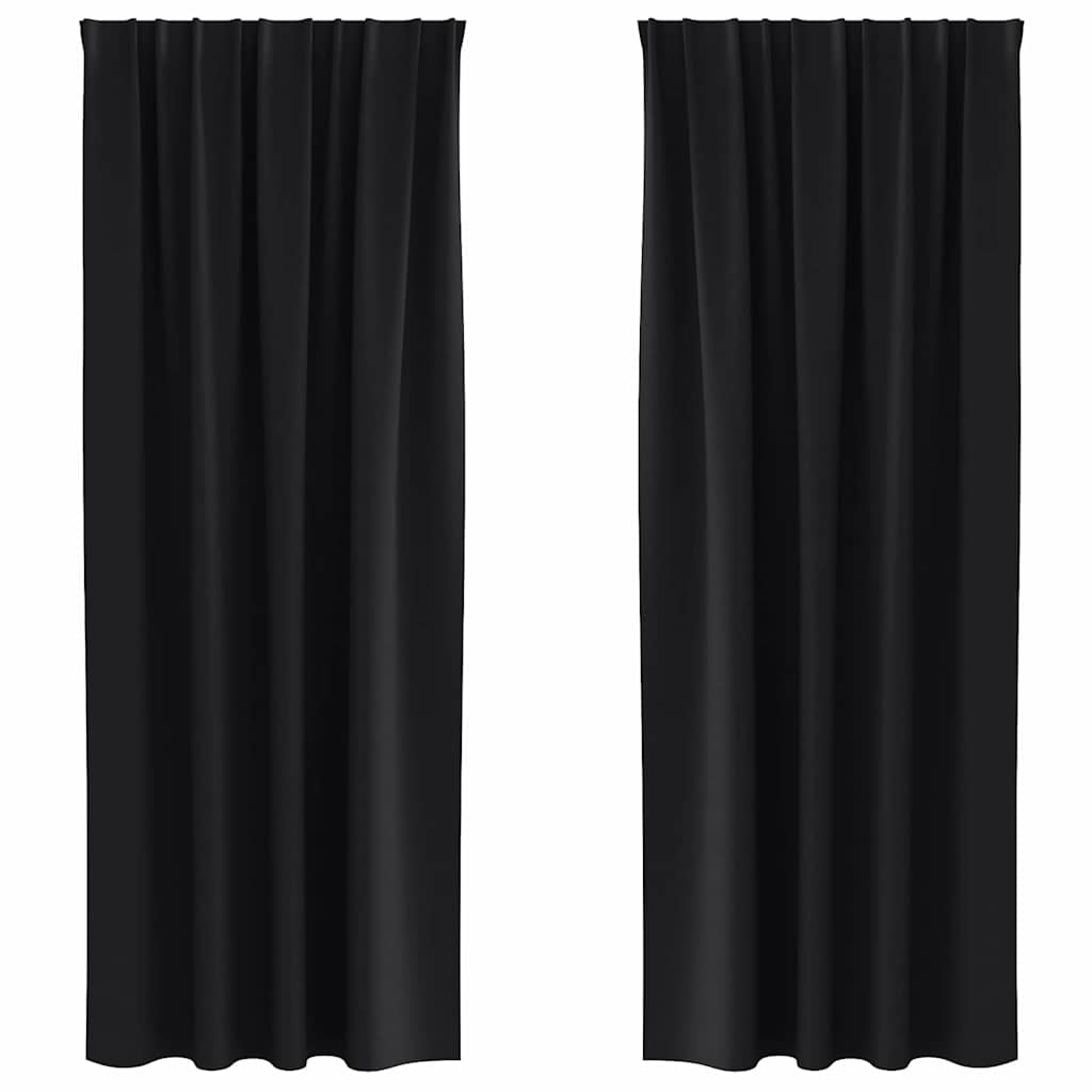 Mörkläggningsgardiner med Ringar 2 st Svart 245 x 140 cm