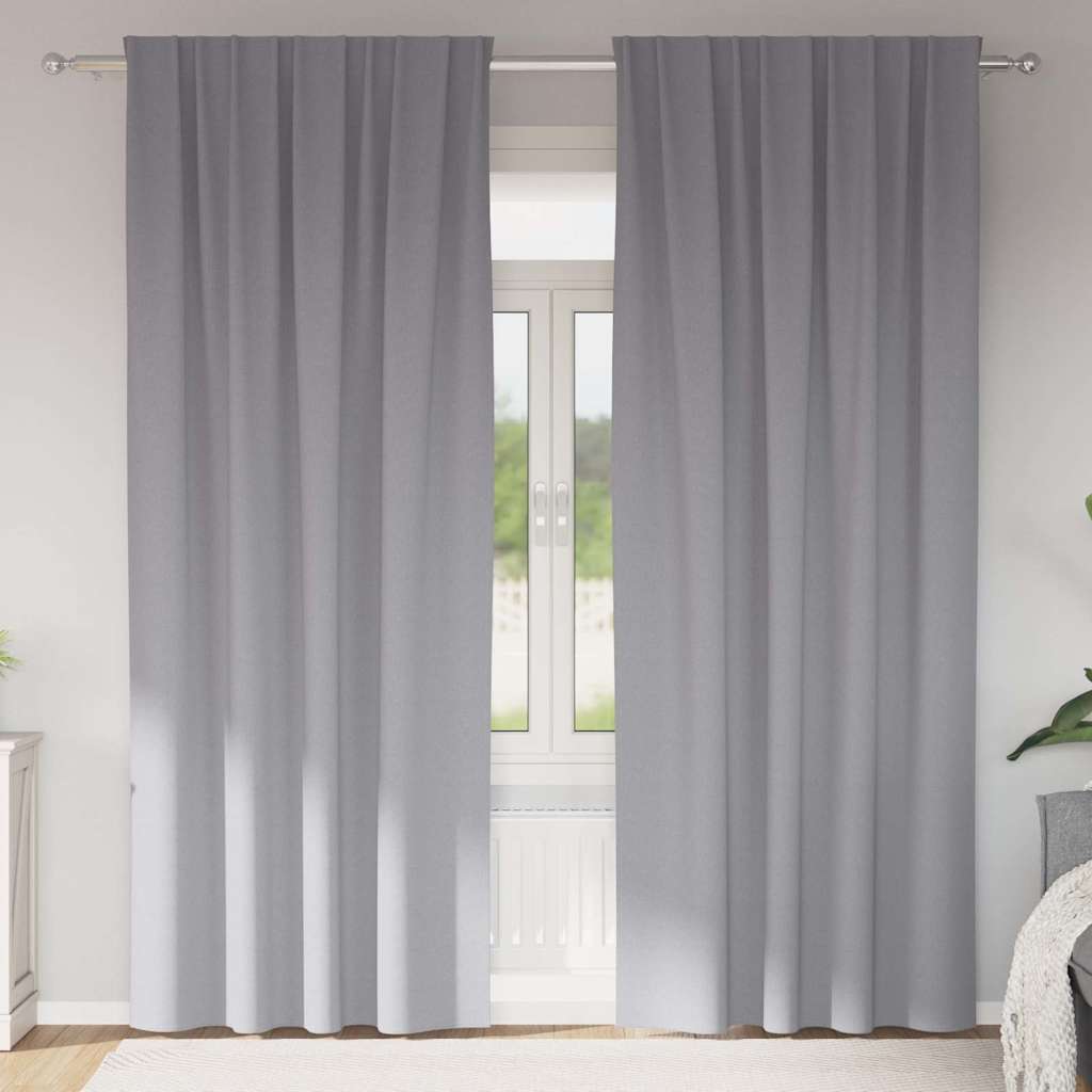 Mörkläggningsgardiner med Ringar 2 st Ljusgrå 260 x 140 cm