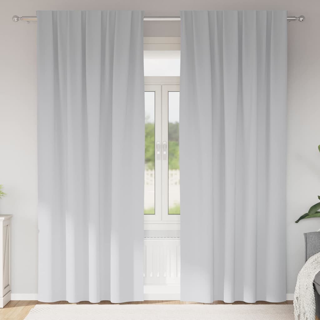 Mörkläggningsgardiner med Ringar 2 st Ljusgrå 225 x 140 cm