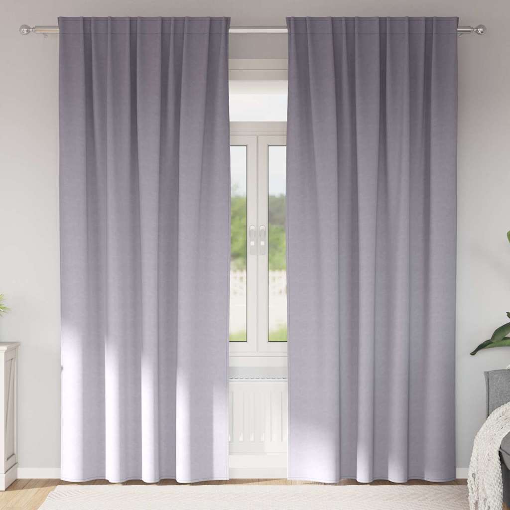 Mörkläggningsgardiner med Ringar 2 st Metallgrå 260 x 140 cm