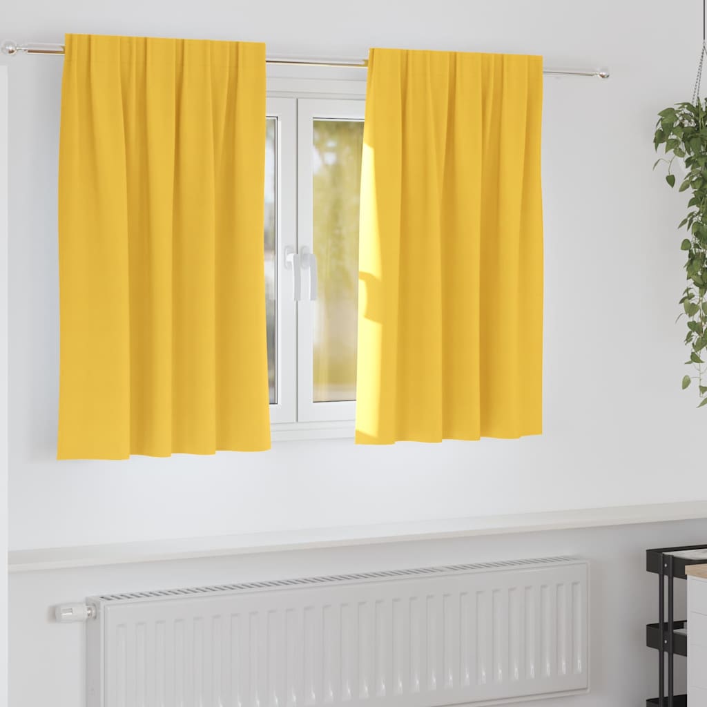 Mörkläggningsgardiner med Ringar 2 st Senapsgul 140 x 140 cm