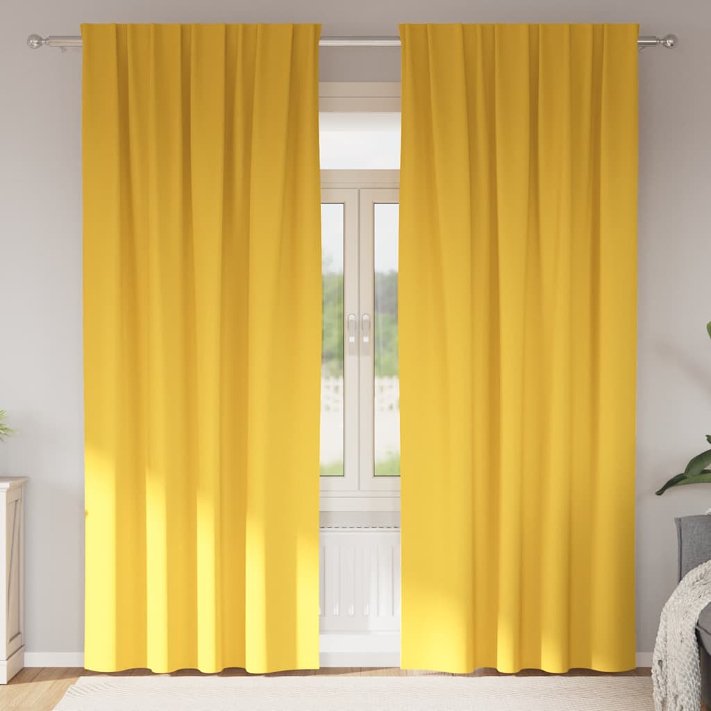Mörkläggningsgardiner med Ringar 2 st Senapsgul 225 x 140 cm