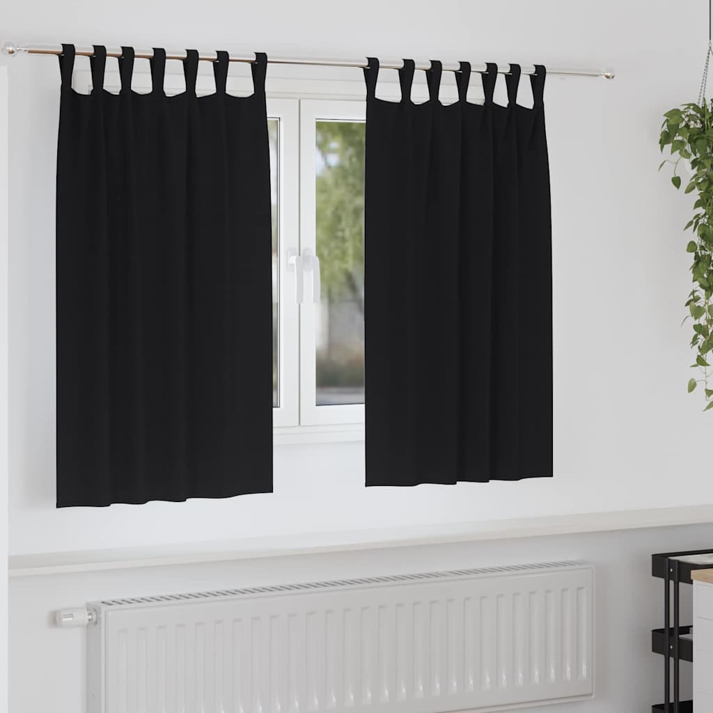 Mörkläggningsgardiner med Ringar 2 st Svart 140 x 140 cm