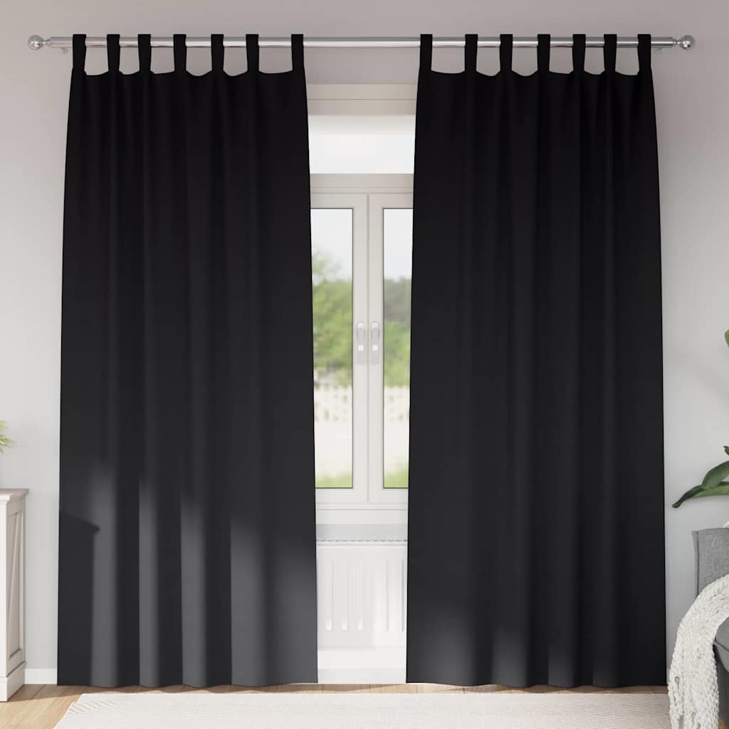 Mörkläggningsgardiner med Ringar 2 st Svart 225 x 140 cm