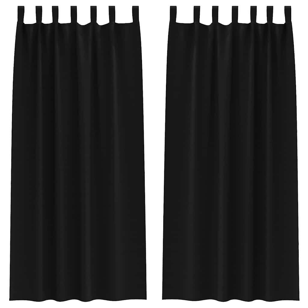 Mörkläggningsgardiner med Ringar 2 st Svart 225 x 140 cm