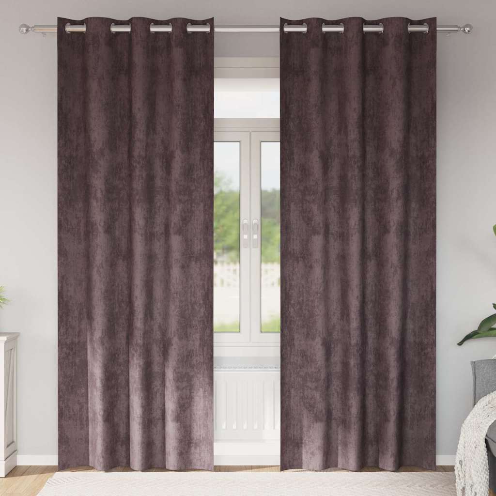 Sammetsgardiner 2 st Brun 245 x 140 cm Sammet