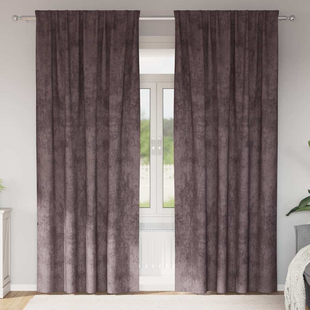 Sammetsgardiner 2 st Brun 245 x 140 cm Sammet