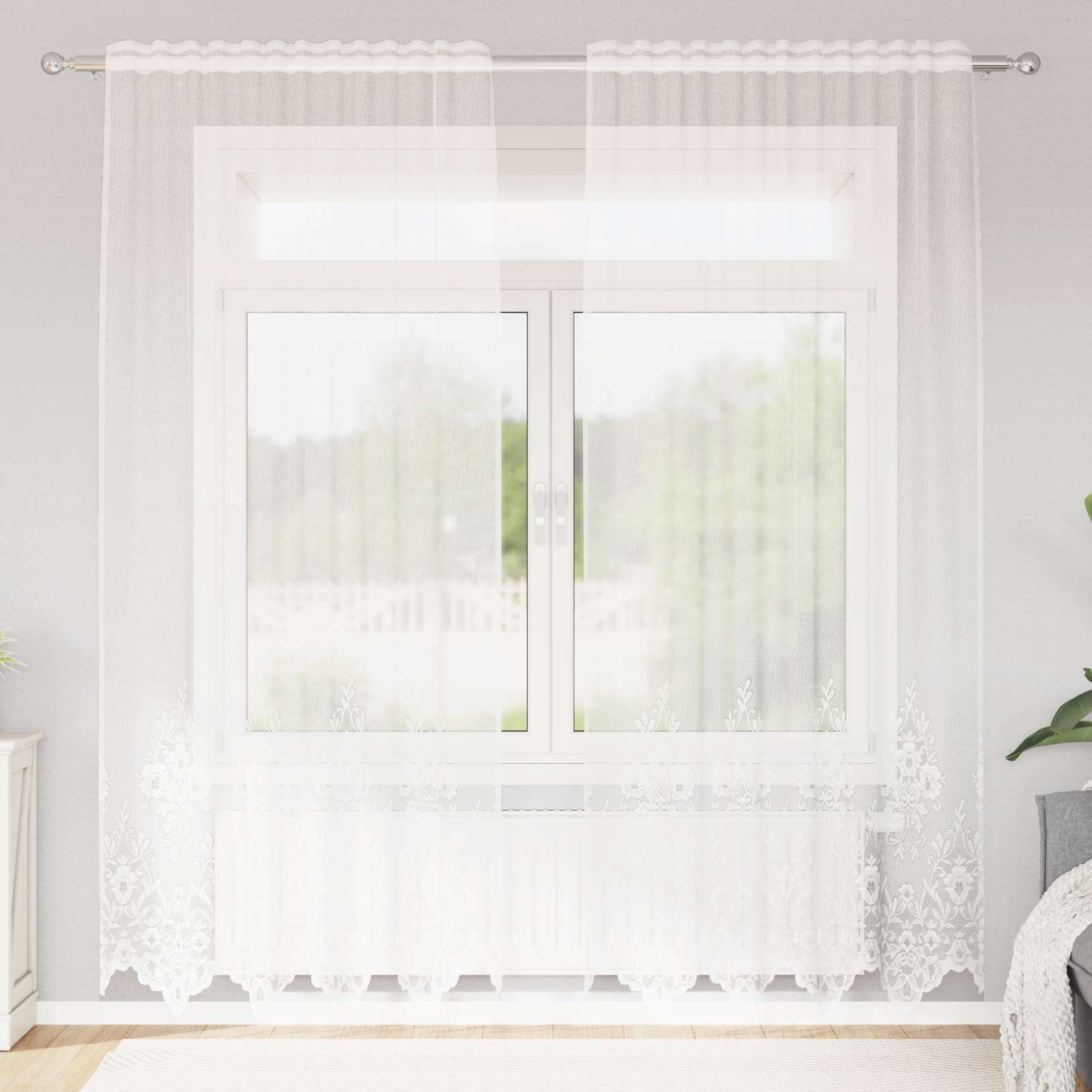 Spetsgardin Vit 200 x 150 cm Polyester