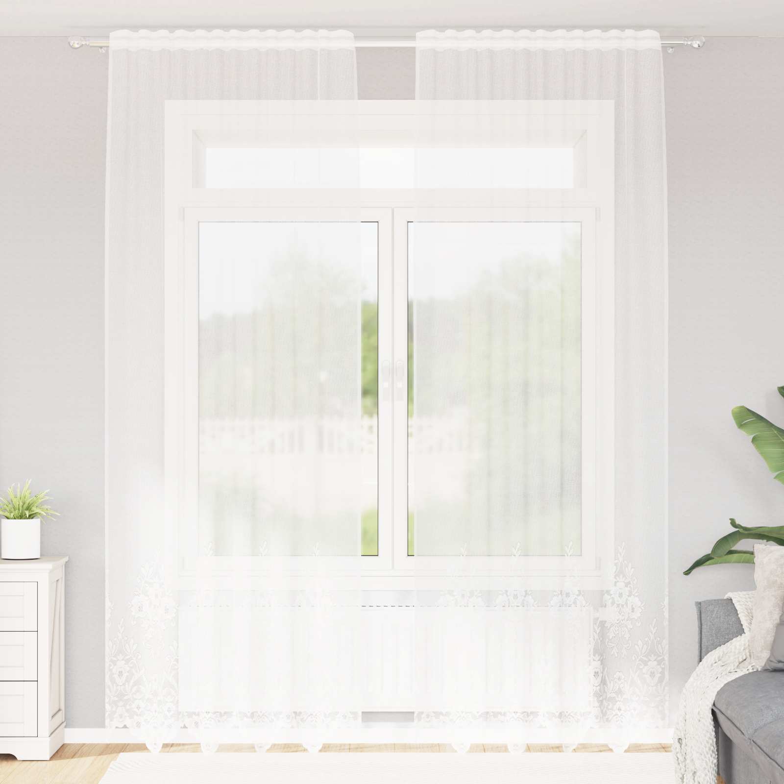 Spetsgardin Vit 280 x 150 cm Polyester