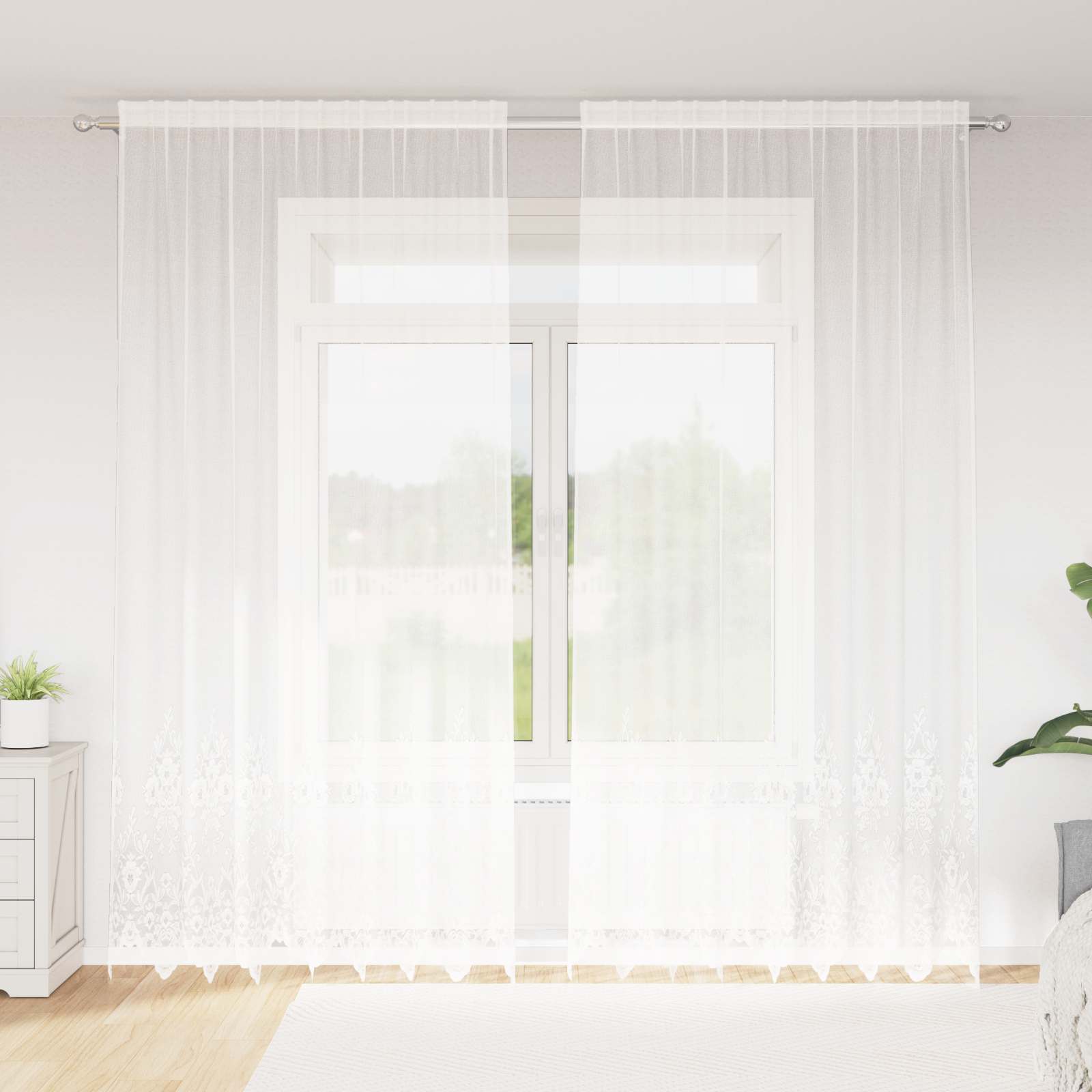 Spetsgardin Vit 300 x 200 cm Polyester