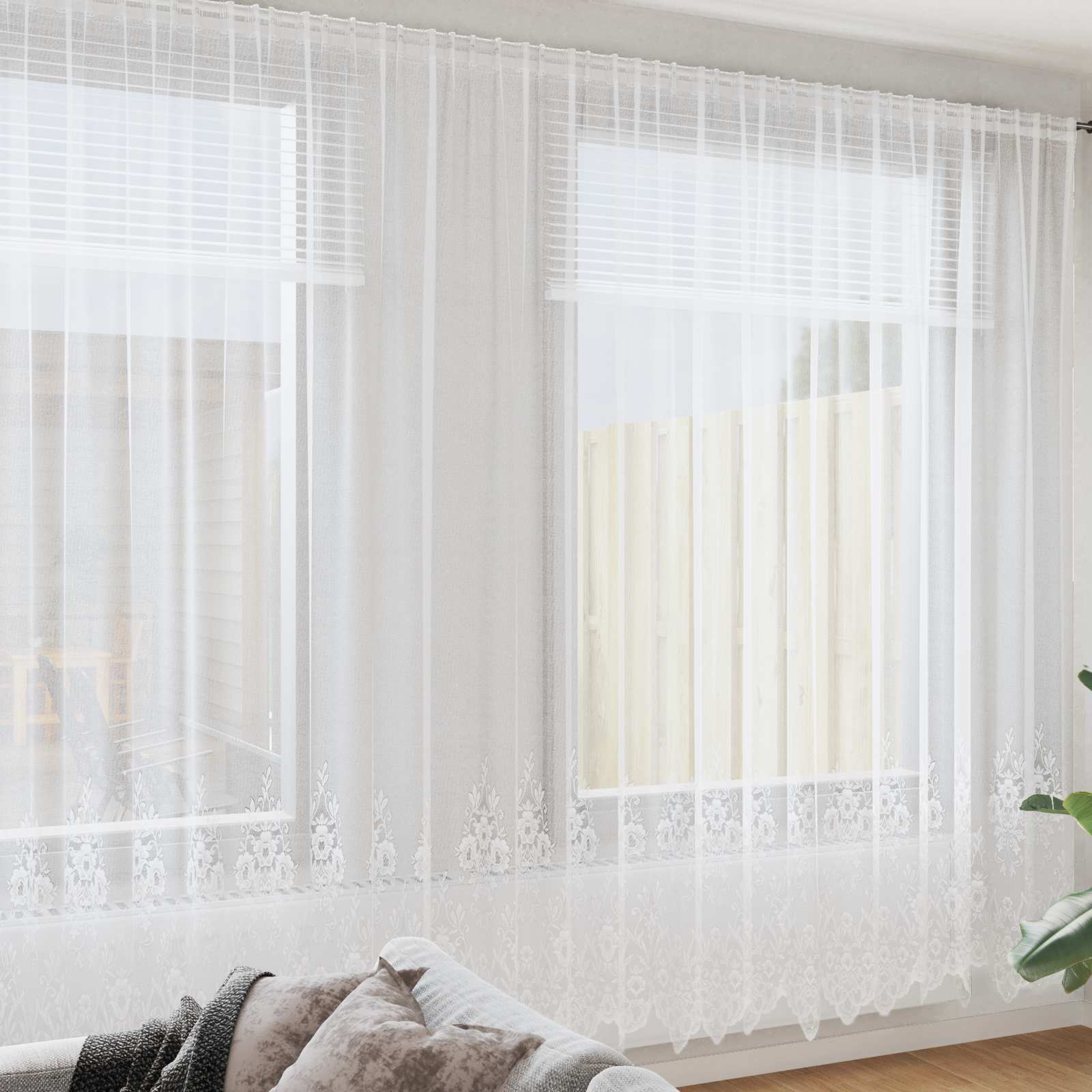 Spetsgardin Vit 280 x 600 cm Polyester