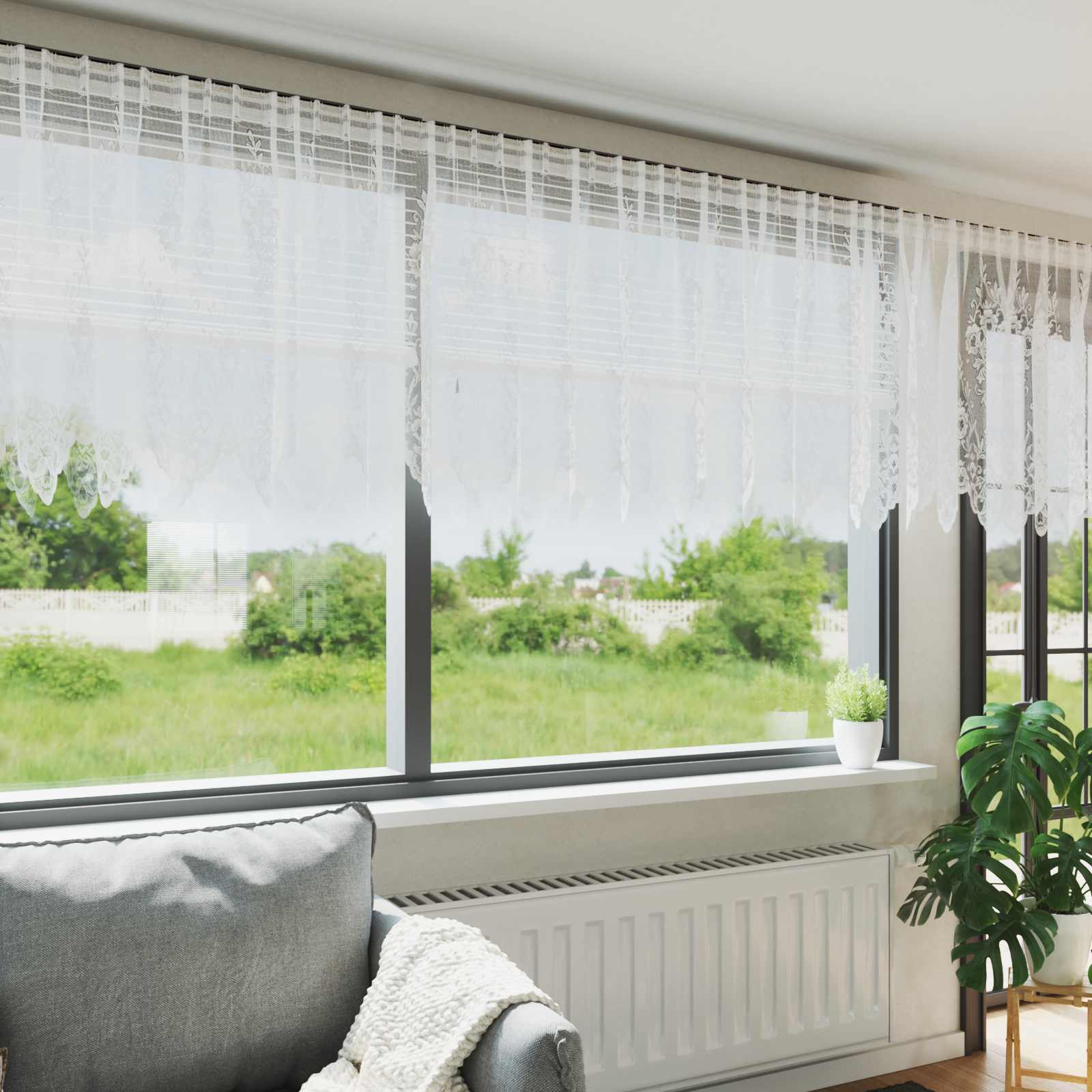 Spetsgardin Vit 100x900cm Polyester