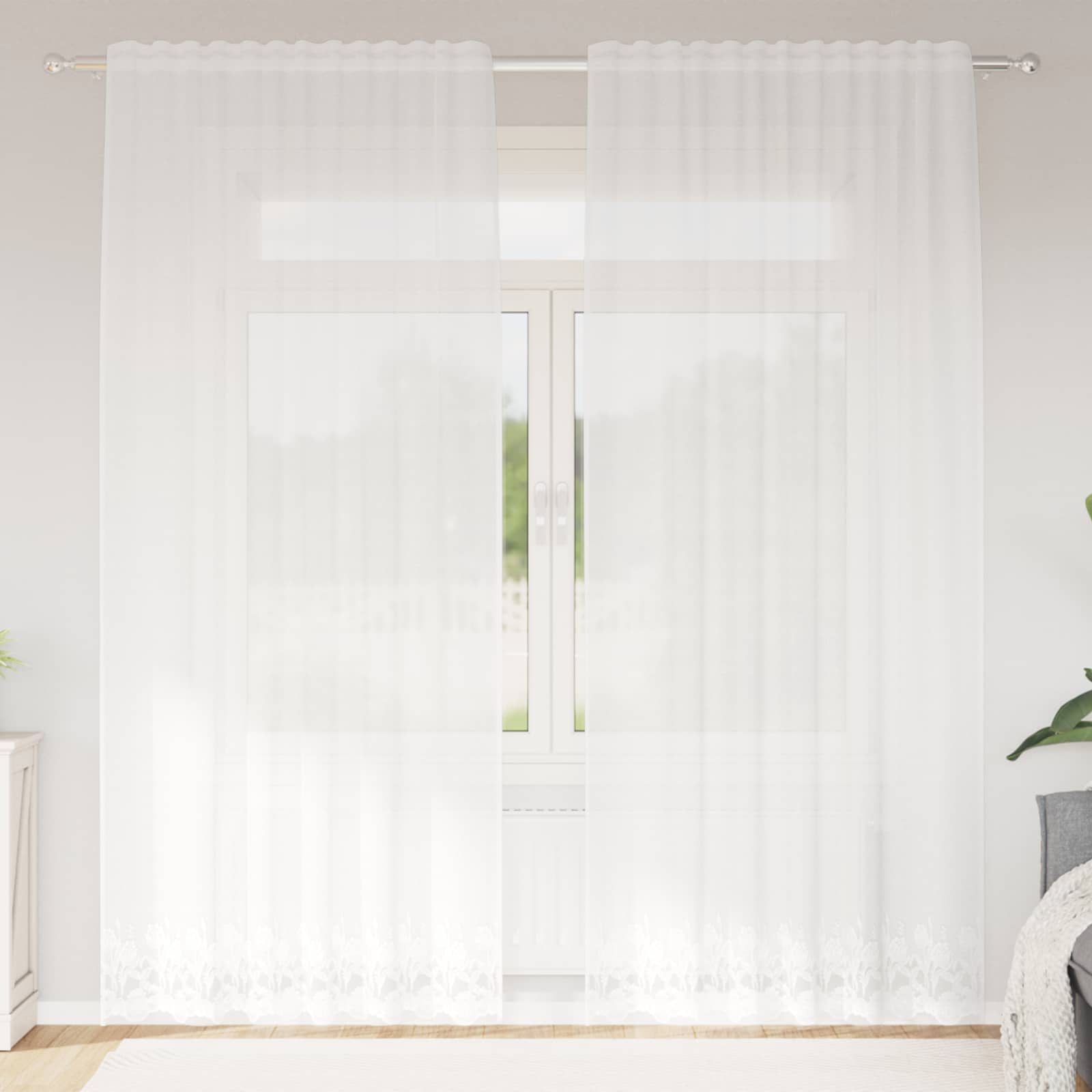 Spetsgardin Vit 240 x 150 cm Polyester