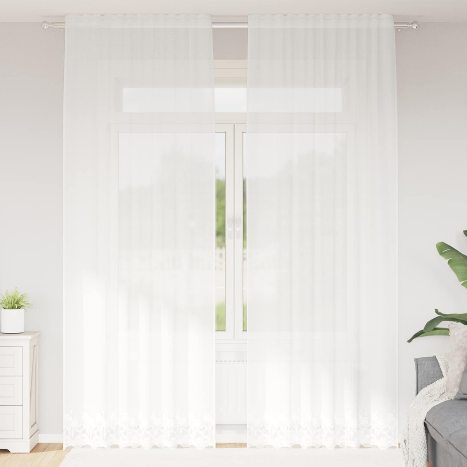 Spetsgardin Vit 280 x 150 cm Polyester