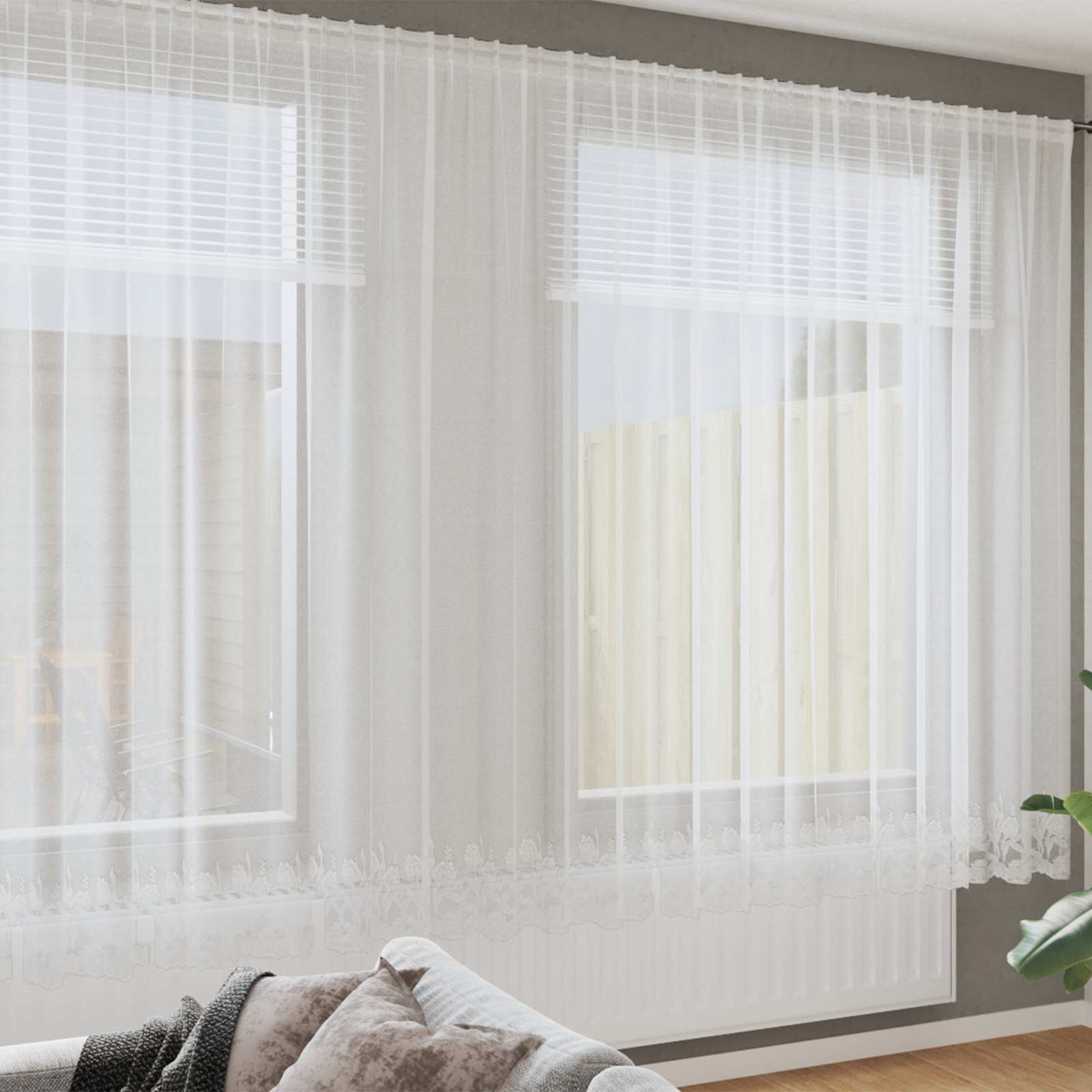 Spetsgardin Vit 240 x 400 cm Polyester