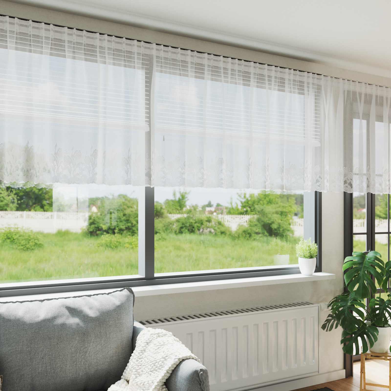 Spetsgardin Vit 500 x 120 cm Polyester
