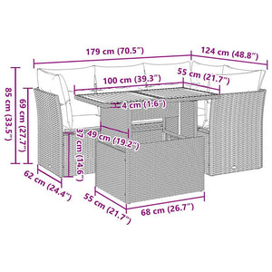 Loungegrupp för trädgården med dynor 5 delar konstrotting grå