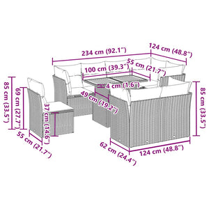Loungegrupp för trädgården m dynor 9 delar grå konstrotting