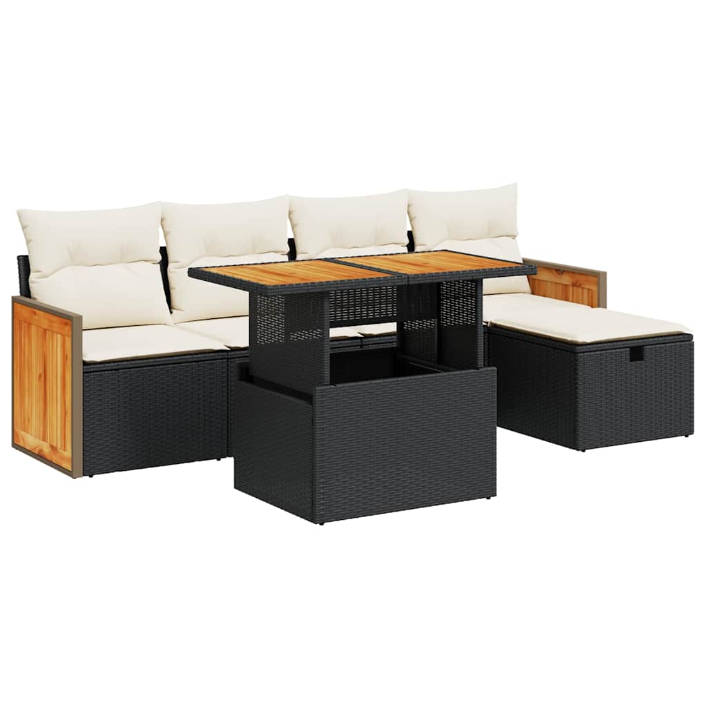 Loungegrupp med dynor 6 delar svart konstrotting