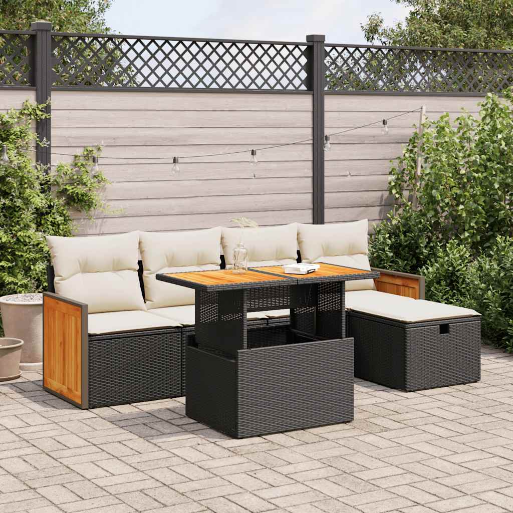Loungegrupp med dynor 6 delar svart konstrotting