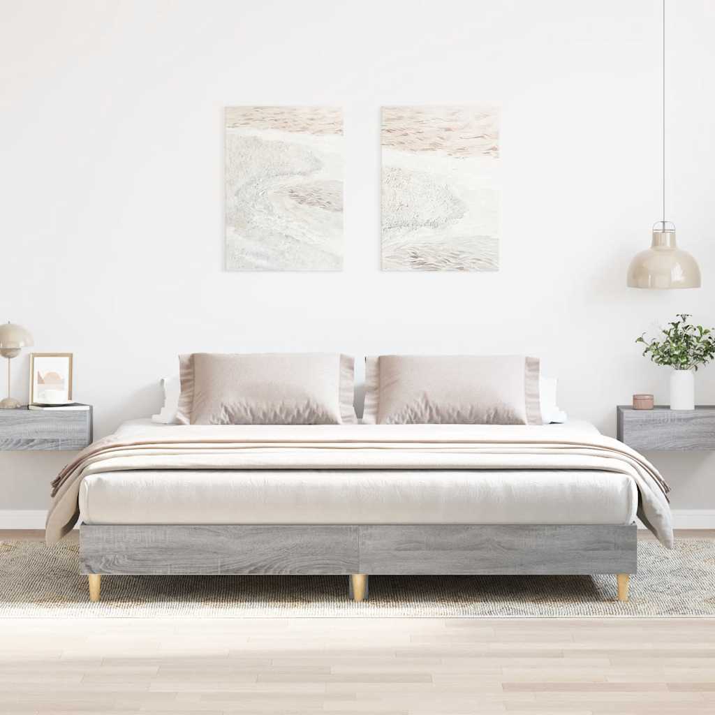 Sängram utan madrass grå sonoma 200x200 cm konstruerat trä