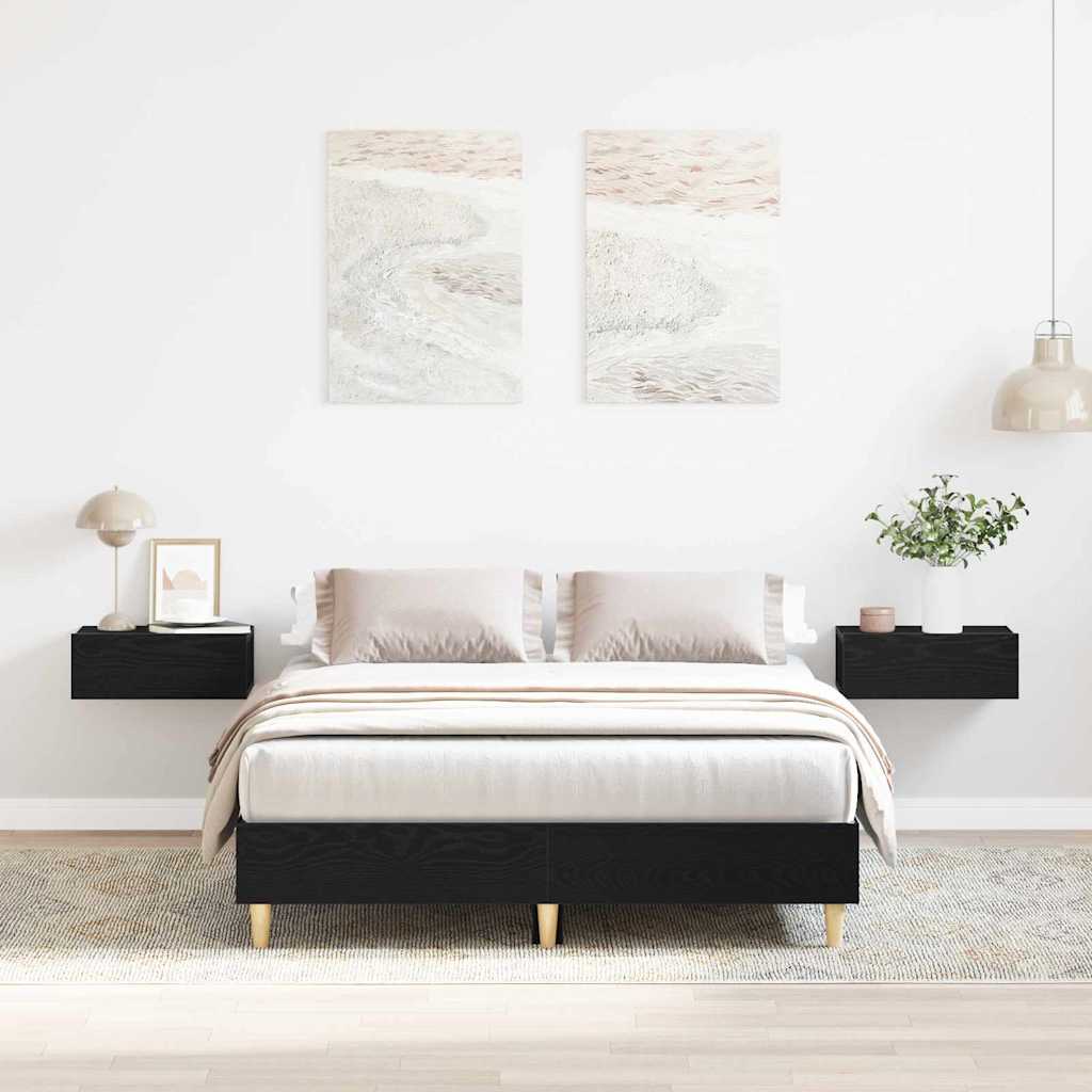 Sängram Svart Ek 203 x 123 x 25 cm Konstruerat trä