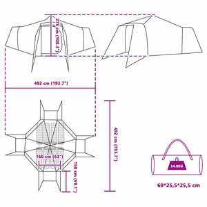 Tipi Tält med tak Blå och grå 492 x 492 x 275 cm tyg