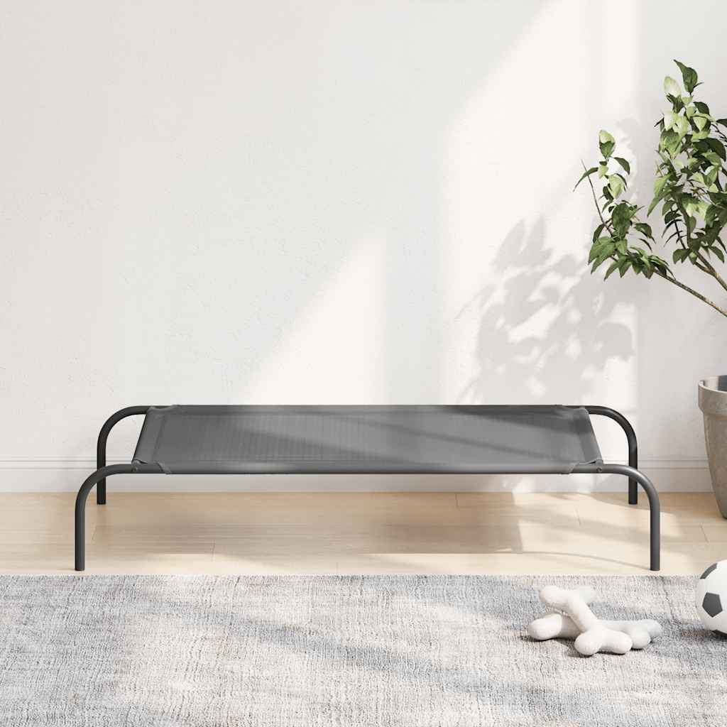 Förhöjd hundsäng grå 110x65x20 cm textilene och stål