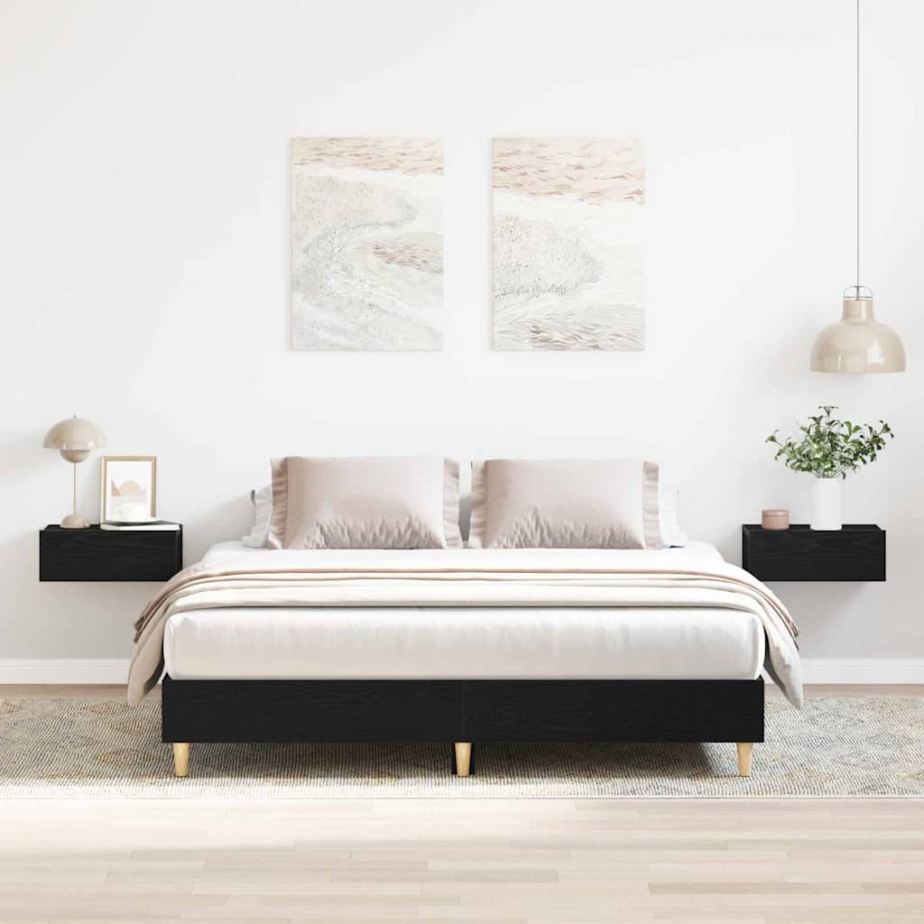 Sängram Svart Ek 203 x 153 x 25 cm Konstruerat trä