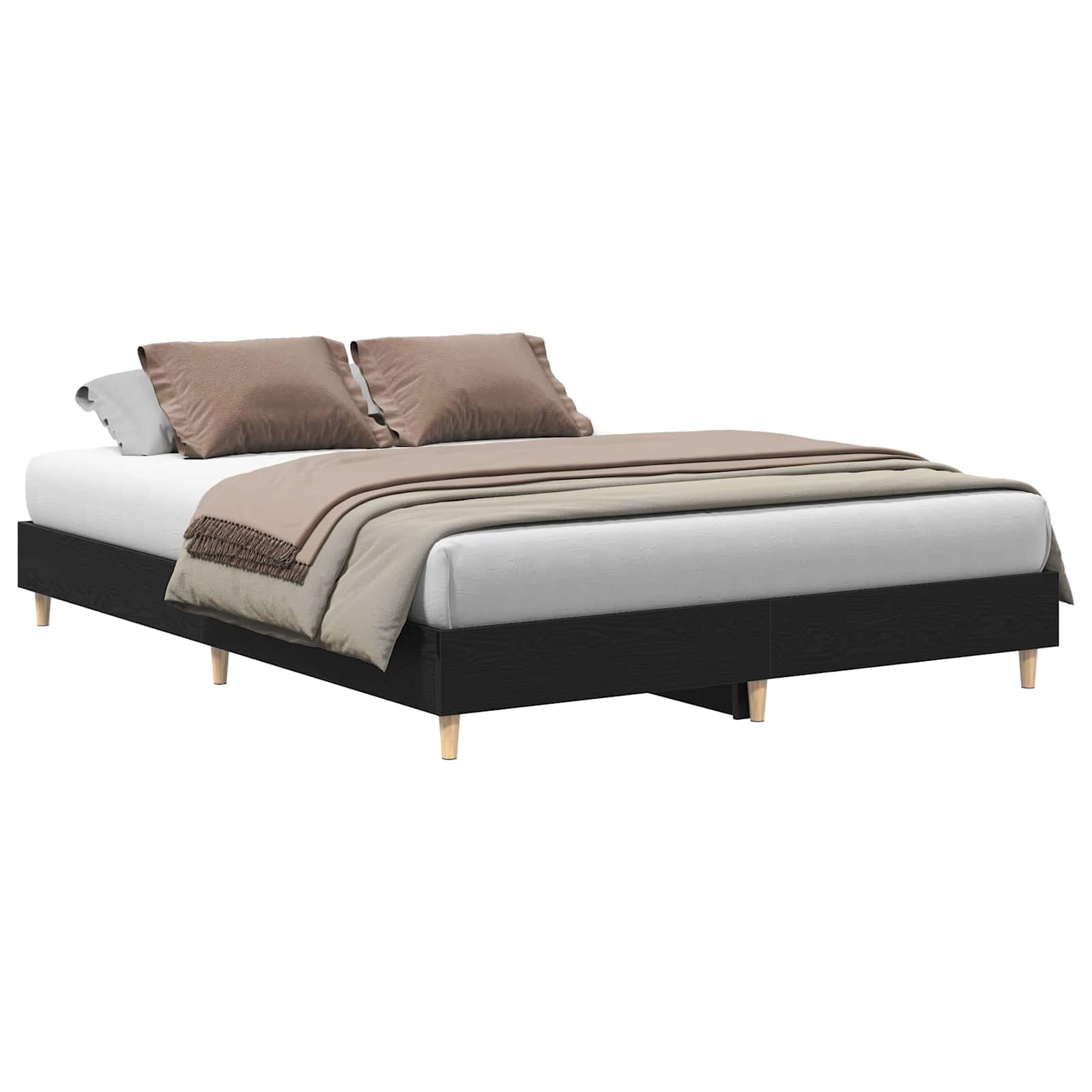Sängram Svart Ek 203 x 143 x 25 cm Konstruerat trä