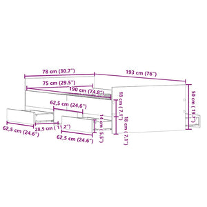Sängram med låda Artisan Ek 193 x 78 x 50 cm Konstruerat trä
