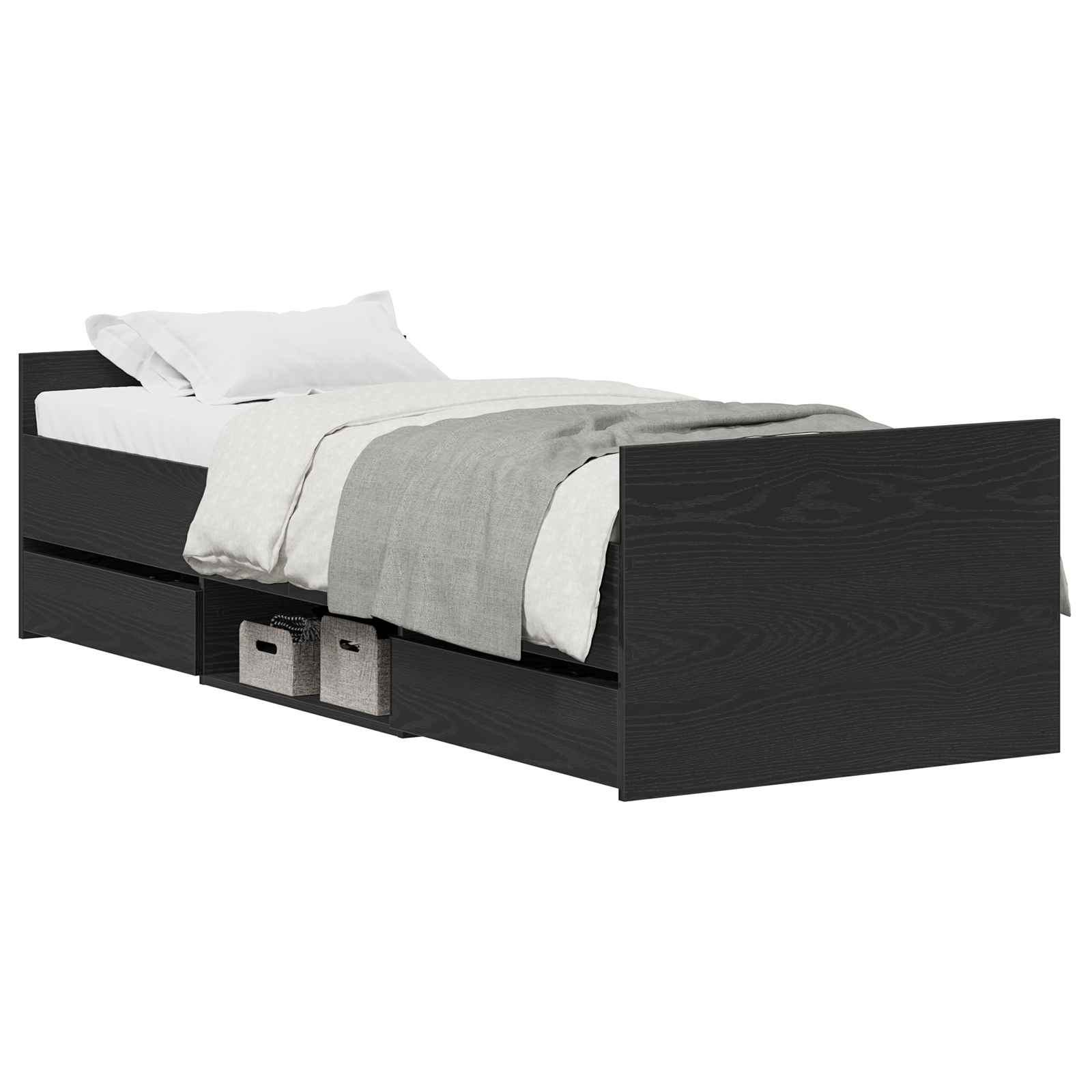 Sängram med låda Svart Ek 193 x 78 x 50 cm Konstruerat trä