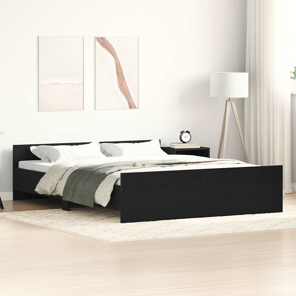 Sängram utan madrass svart ek 160x200 cm konstruerat trä